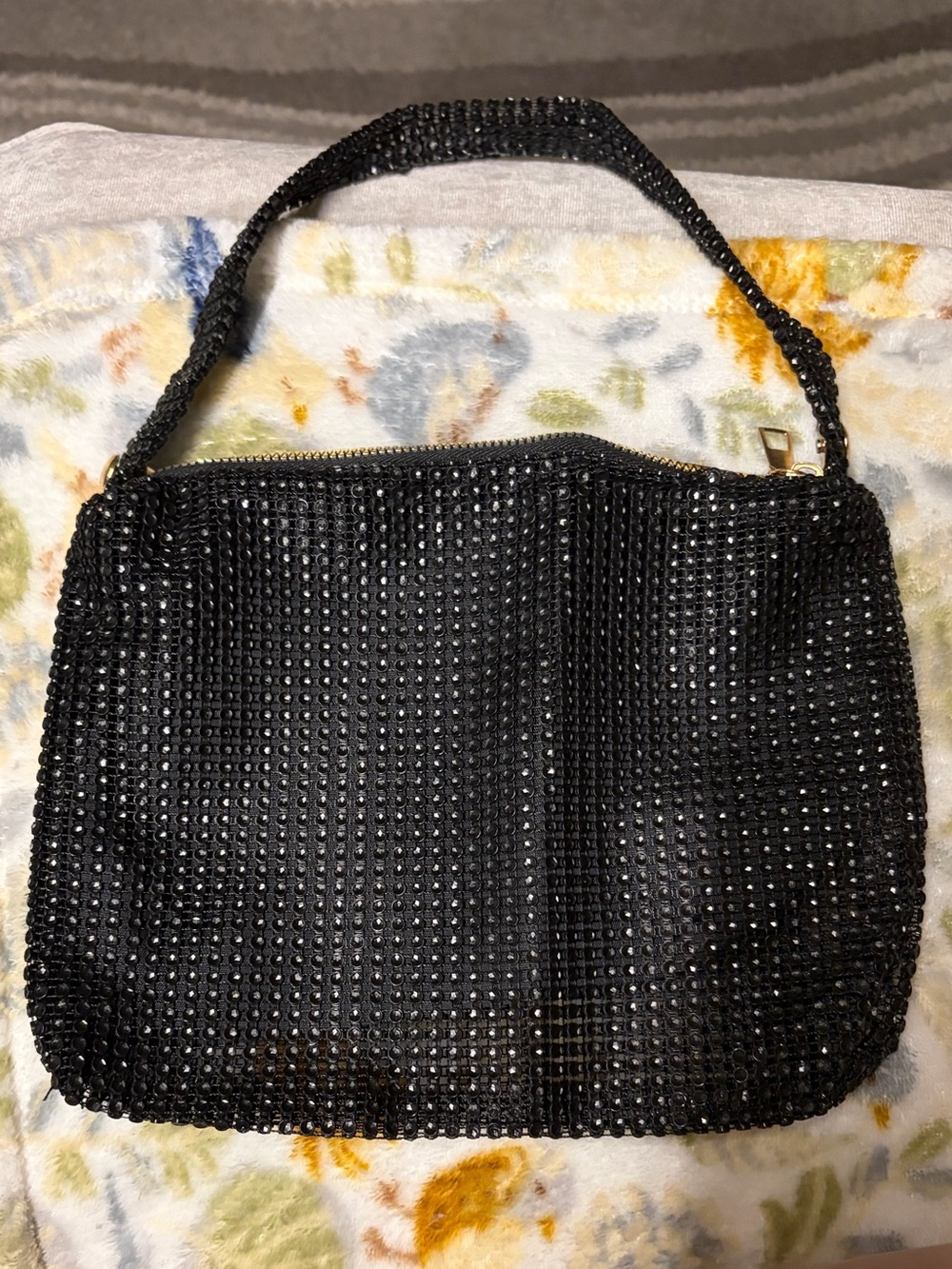 Black Crystal-Embellished Evening Bag